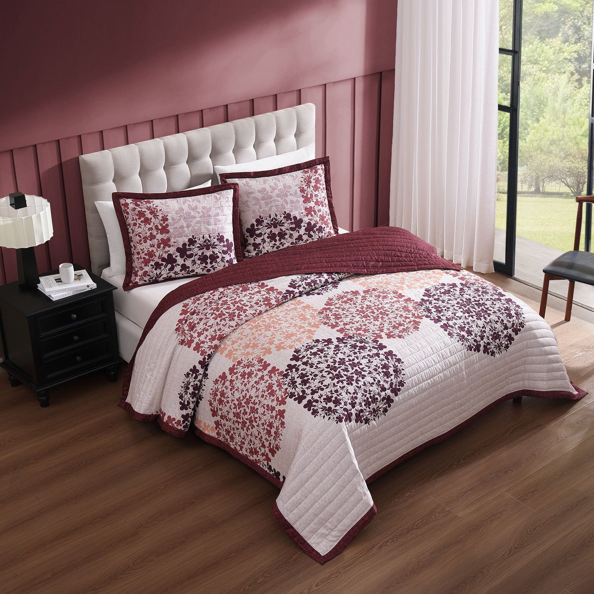  Bebejan Bebejan Rosewood Harmony 3 Piece Reversible Quilted Coverlet Set - QUEEN - Bonton