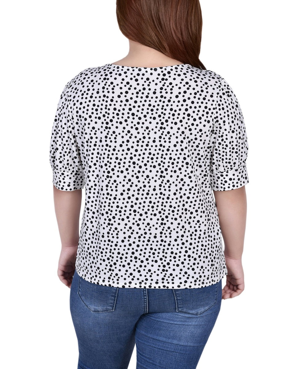  NY Collection Short Sleeve Balloon Sleeve Top - Black White Boxes - Bonton