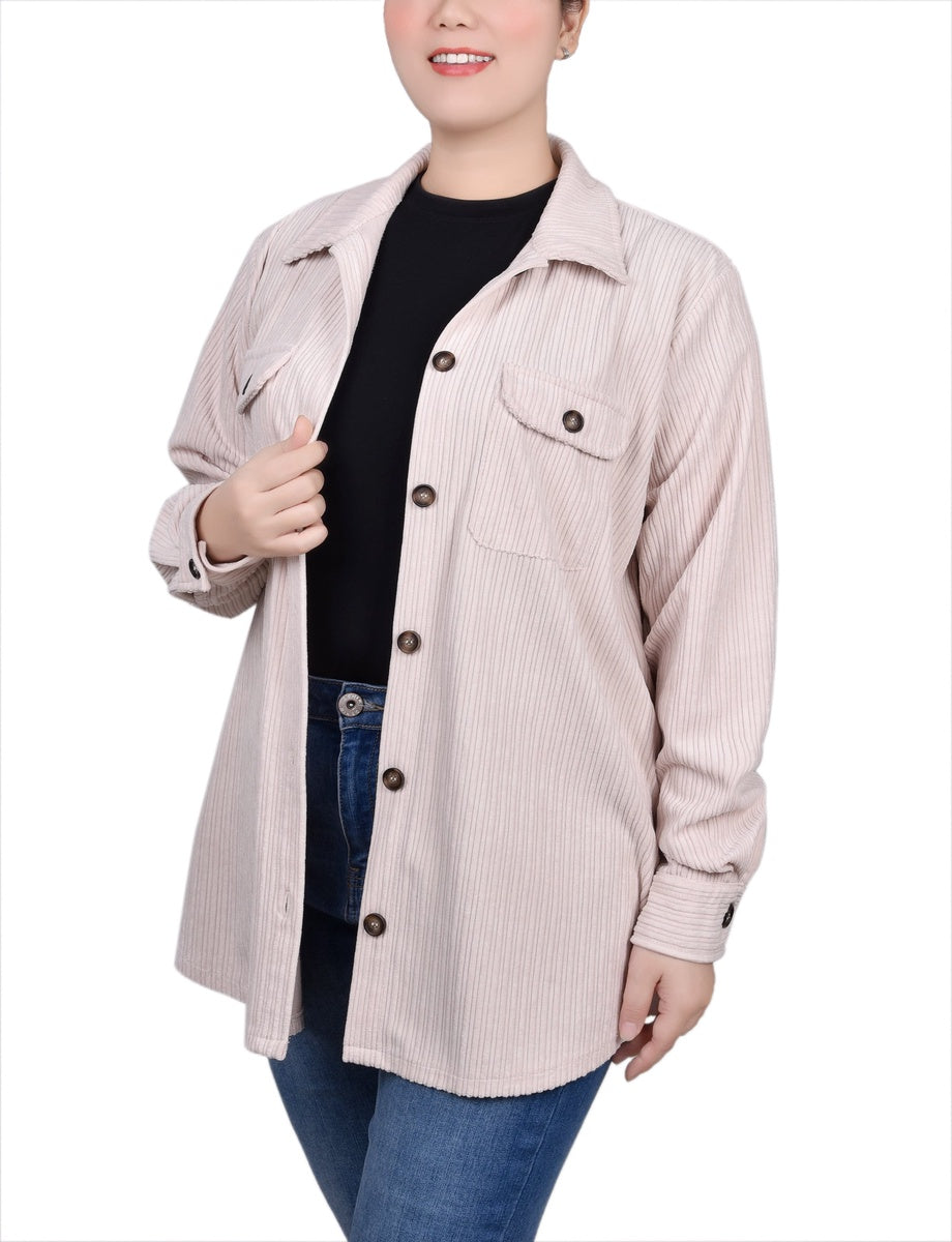  NY Collection Long Sleeve Corduroy Shirtjacket - Eggnog - Bonton