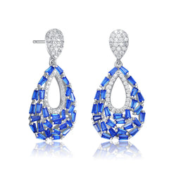 Sterling Silver With Colored Round Cubic Zirconia Pear Shape Drop Earrings