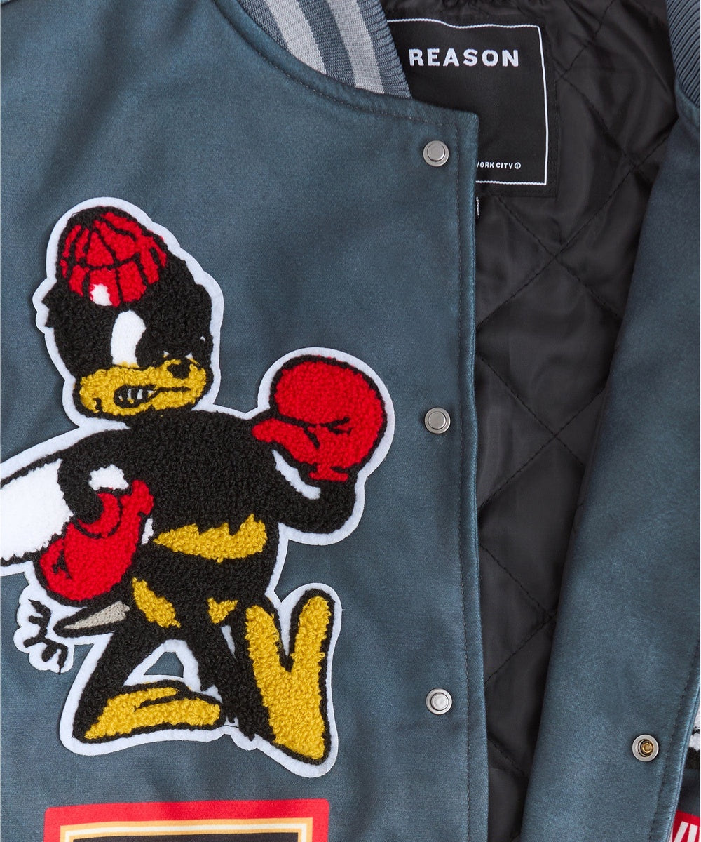  Reason Clothing Fearless Chenille Patched Varsity Jacket - Grey - GREY - Bonton