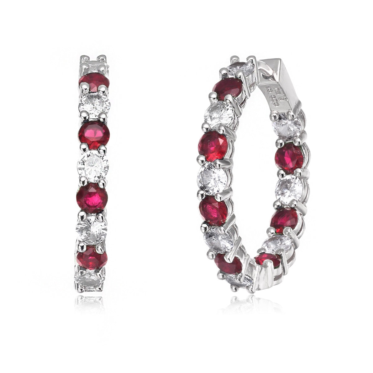  Rachel Glauber Colored Cubic Zirconia Inside Out Hoop Earrings - Silver - Bonton