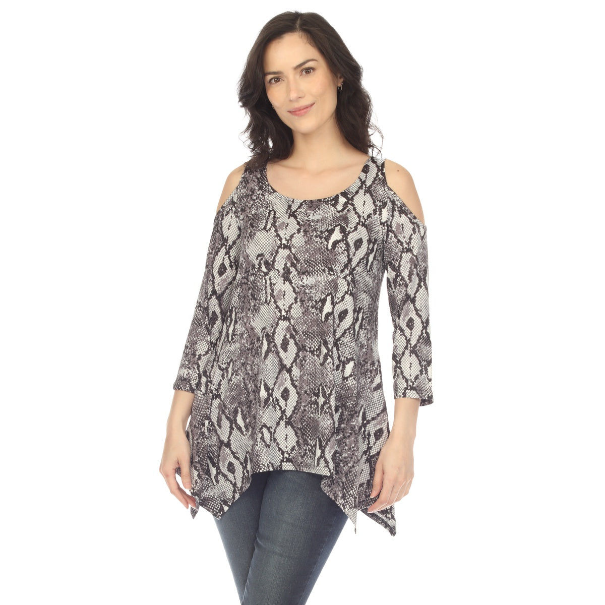  White Mark Women's Snake Print Cold Shoulder Tunic - S - Bonton