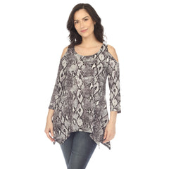 Women's Snake Print Cold Shoulder Tunic