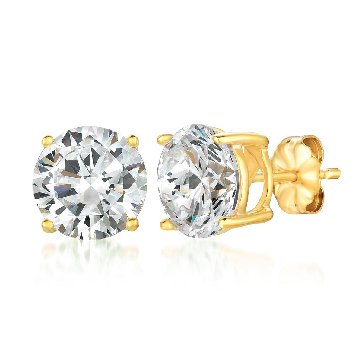  CRISLU Brilliant Cut Stud Earrings Finished in 18kt Yellow Gold - 18kt Yellow Gold - Bonton