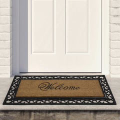 Black and Natural Coir Rectangular "Welcome" Doormat 22" X 48"