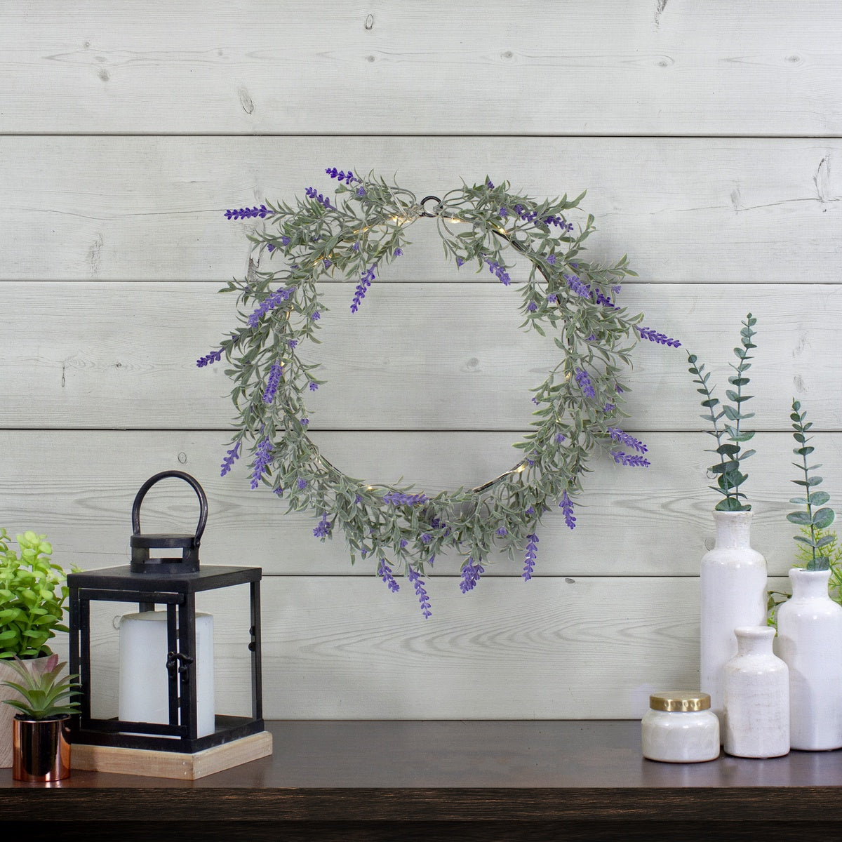  Northlight Pre-Lit Battery Operated Purple Lavender Spring Wreath- 16