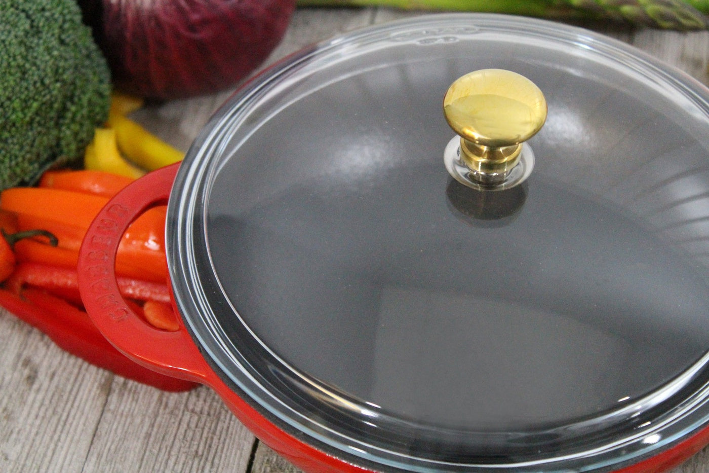  Chasseur Chasseur French Enameled Cast Iron Wok With Glass Lid, 7-Inch Diameter, Red - Default Title - Bonton