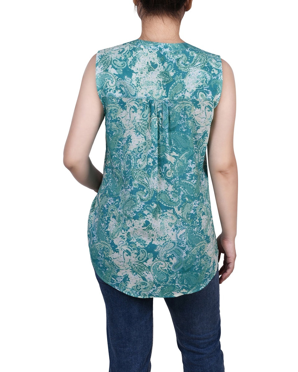  NY Collection Petite Sleeveless Pintucked Blouse - Black Palmdive - Bonton