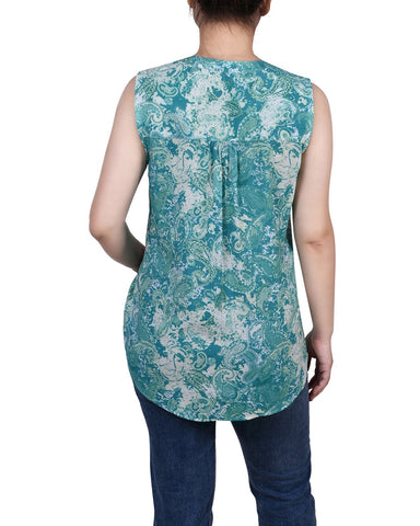 Petite Sleeveless Pintucked Blouse