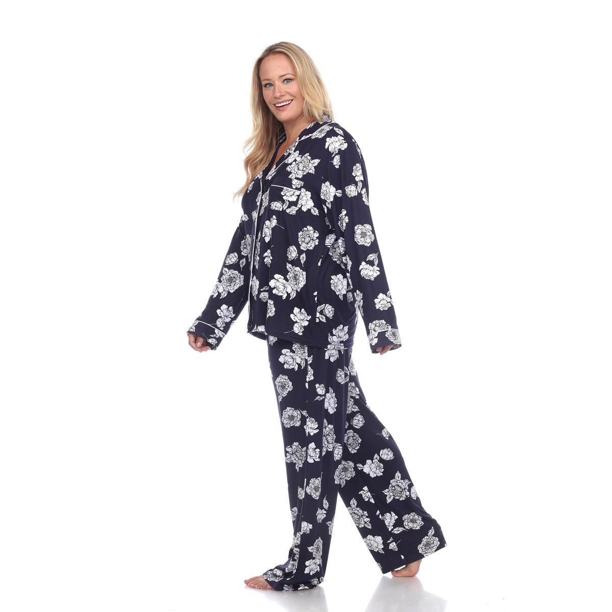  White Mark Plus Size Long Sleeve Floral Pajama Set - 1X - Bonton