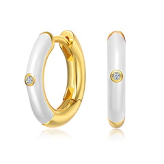 Kids's 14k Gold Plated Colored Enamel & Cubic Zirconia Hoop Earrings