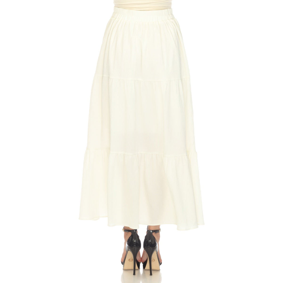  White Mark Women's Pleated Tiered Maxi Skirt - M - Bonton