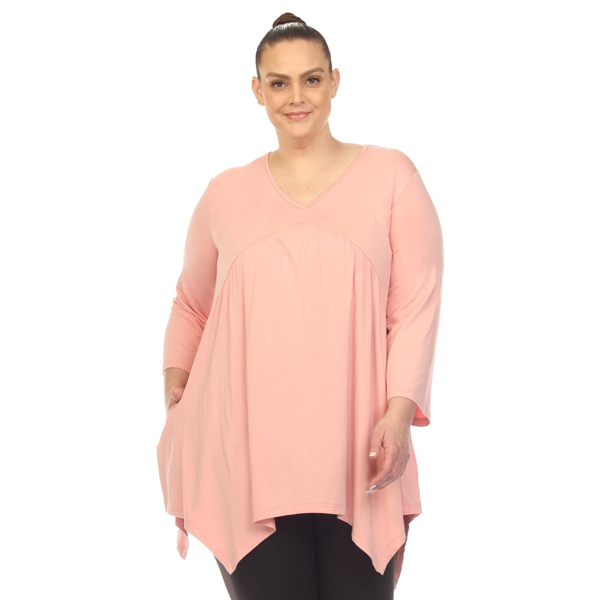  White Mark Plus Size Empire Waist V-Neck Tunic Top - 1X - Bonton