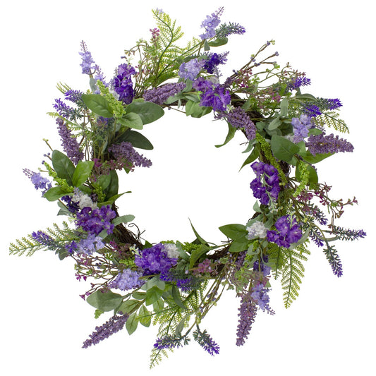 Lavender and Spring Foliage Artificial Wreath  Purple - 20-Inch