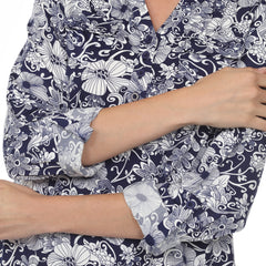 Women's Pleated Long Sleeve Floral Print Blouse