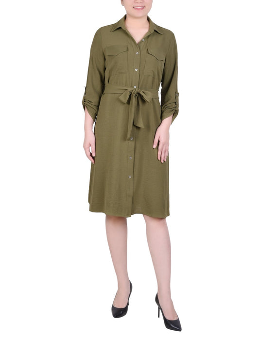 Petite Long Roll Tab Sleeve Shirtdress