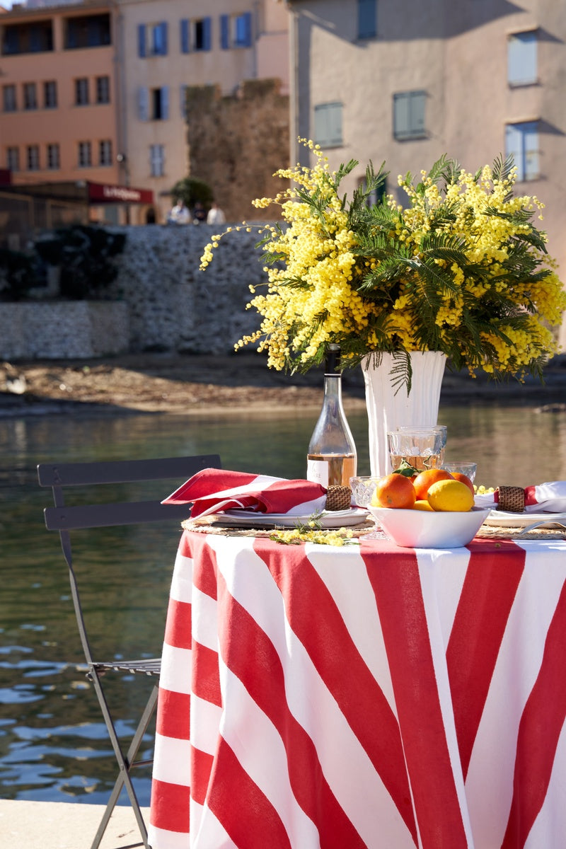  Caravan French Tablecloth St. Tropez Red Stripes - 59 x 59 - Square - Seats 2-4 - Bonton