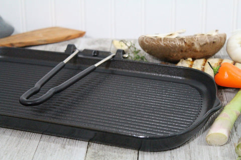 French Cast Iron Rectangle Grill With Folding Handle, 14-Inch, Black