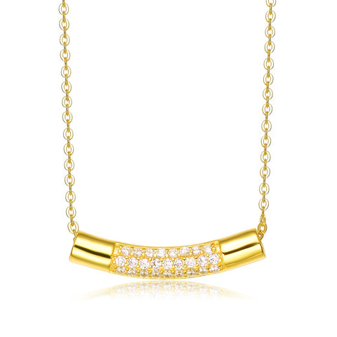 Gorgeous Sterling Silver Gold Plated Cubic Zirconia Curve Line Necklace