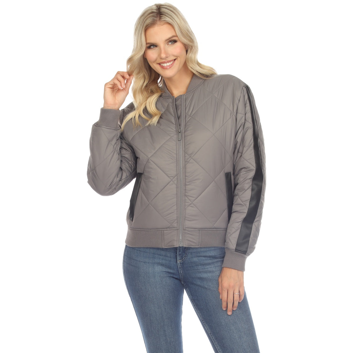  White Mark Women's Lightweight Diamond Quilted Puffer Bomber Jacket - Small - Bonton