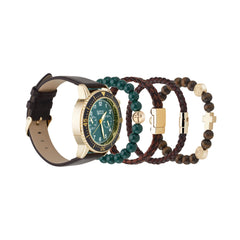 Analog Watch-Cross Bead Bracelet Set