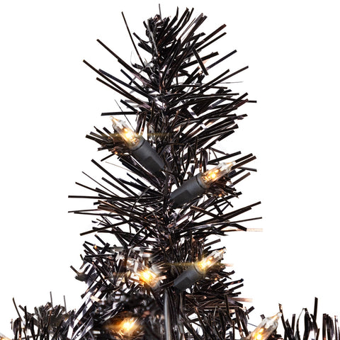 Pre-Lit Artificial Tinsel Halloween Tree - 3' - Black - Clear Lights