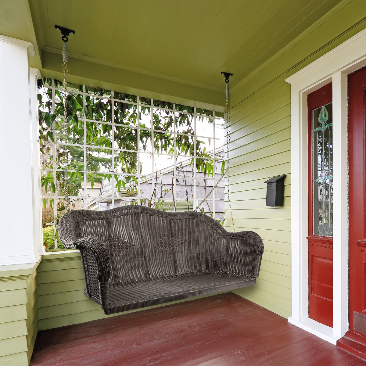  Northlight Hand Woven Resin Wicker Porch Swing With Chain - Chocolate Brown - Default Title - Bonton