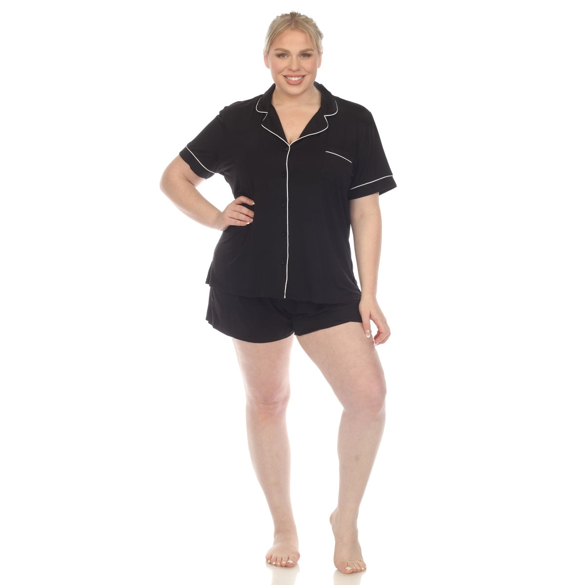  White Mark Plus Size Short Sleeve Bamboo Pajama Set - 1X - Bonton