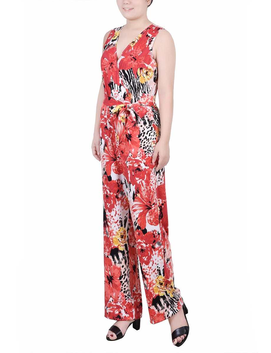  NY Collection Petite Sleeveless Belted Jumpsuit - Night Icemoon - Bonton