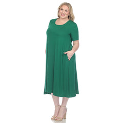 Plus Size Short Sleeve Pocket Swing Midi Dress