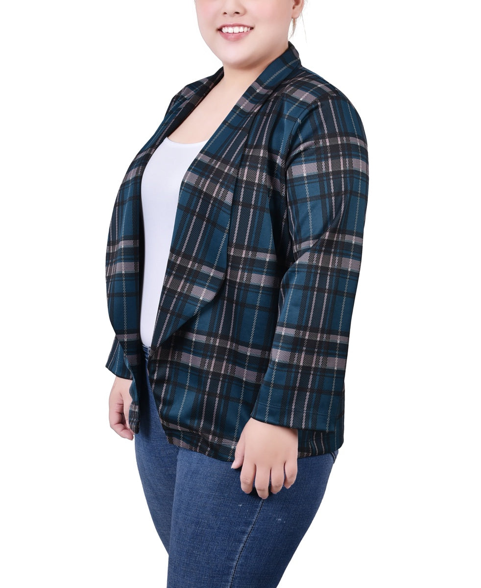  NY Collection Plus Size 3/4 Sleeve Ponte Jacket - Black Jacplaid - Bonton