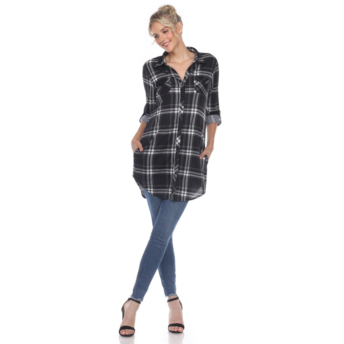  White Mark Women's Plaid Tunic Shirt - S - Bonton