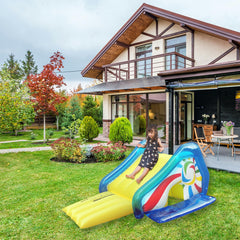 Yellow and Blue Pool Side Slide With an Attached Sprayer  98-Inches