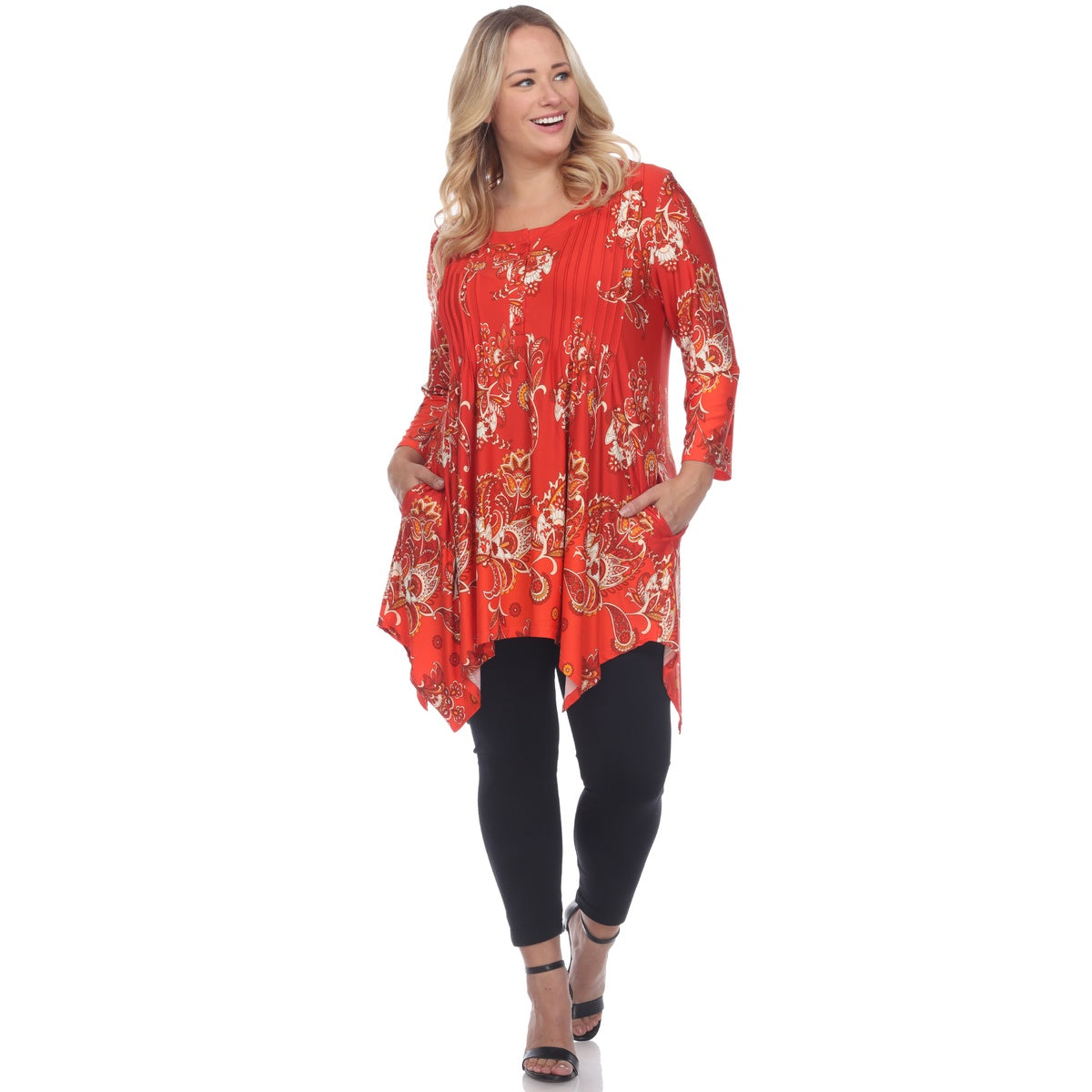  White Mark Plus Size Paisley Scoop Neck Tunic Top With Pockets - 3X - Bonton