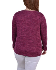 Plus Size Long Sleeve Knit Keyhole Top With Studs