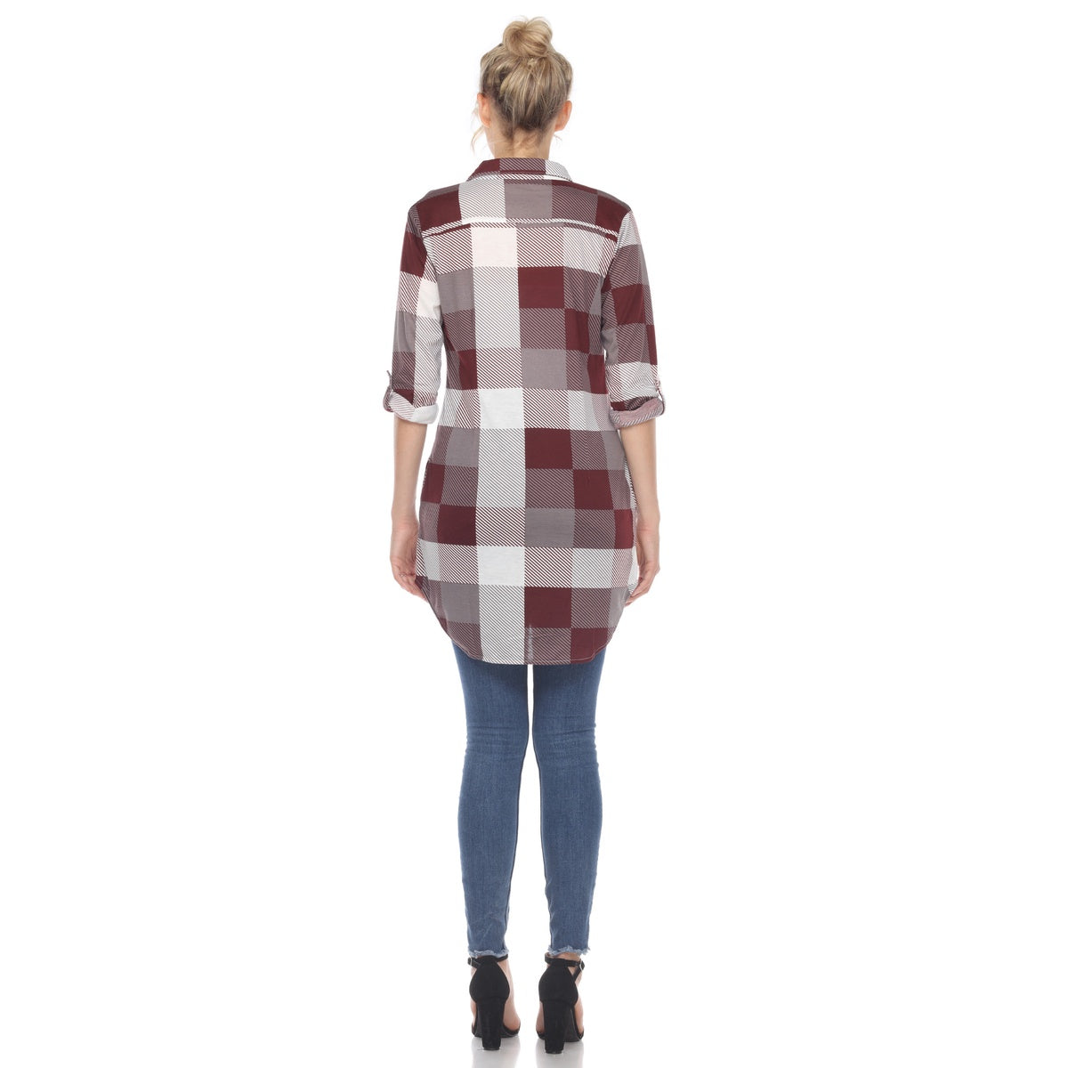  White Mark Women's Plaid Button Down Tunic Top - S - Bonton