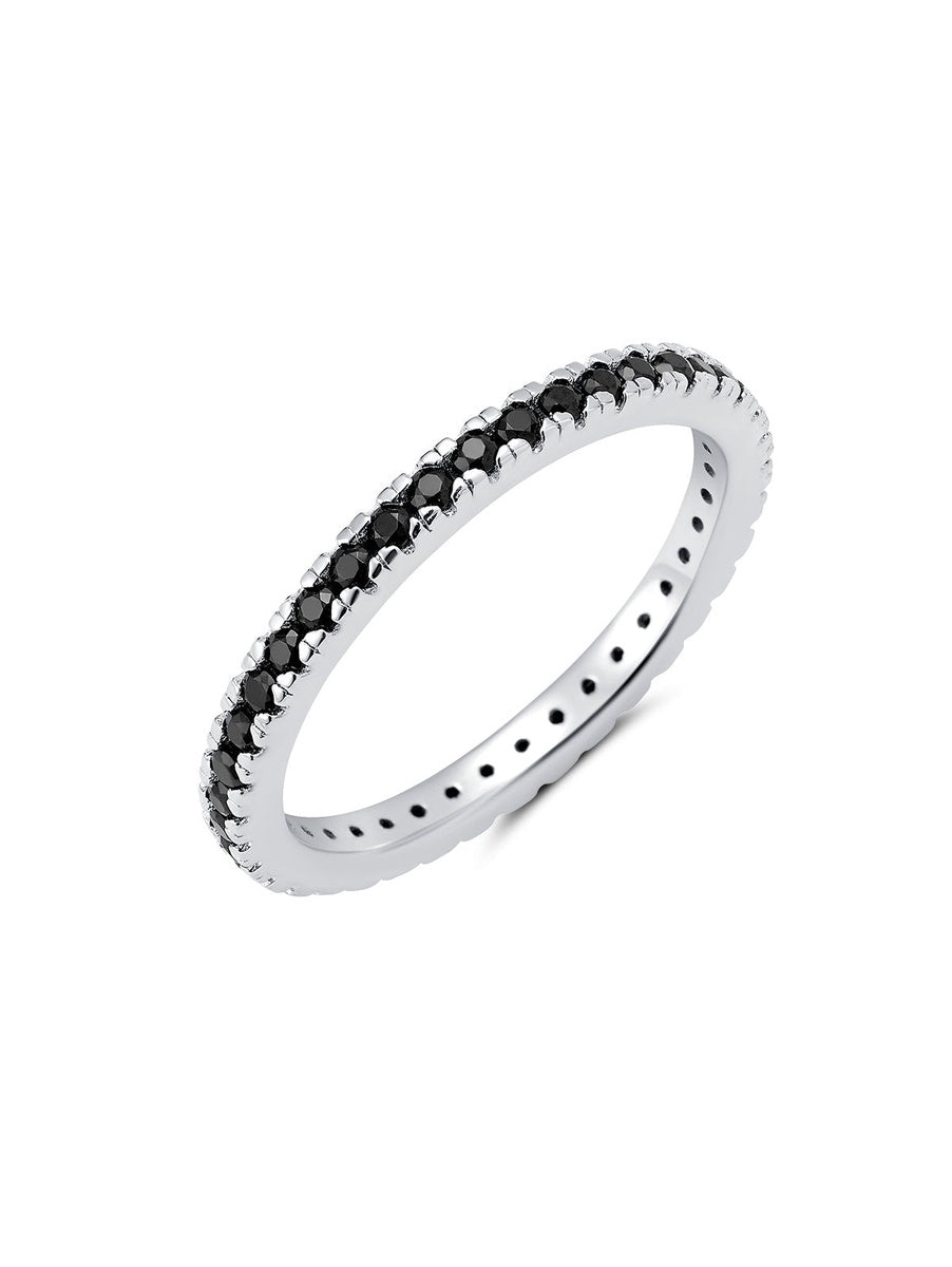  CRISLU Black Hand Set Cubic Zirconia Step Cut Eternity Band Engagement Ring Finished in Pure Platinum - XX - Bonton