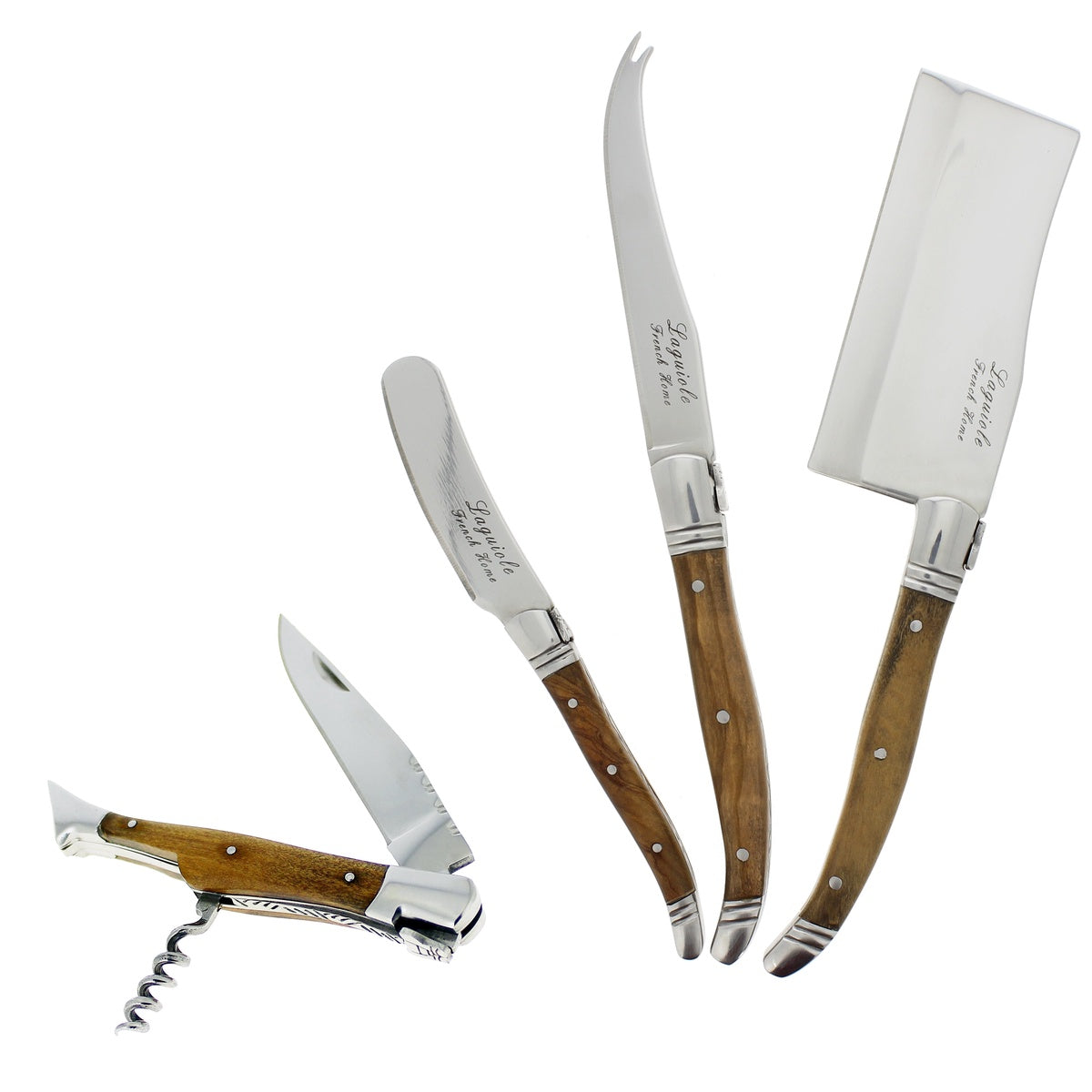  French Home Laguiole Connoisseur Olive Wood Cheese Knife and Wine Opener Set, 4 Piece. - Default Title - Bonton