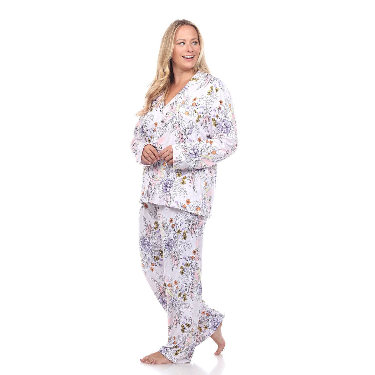  White Mark Plus Size Long Sleeve Floral Pajama Set - 3X - Bonton