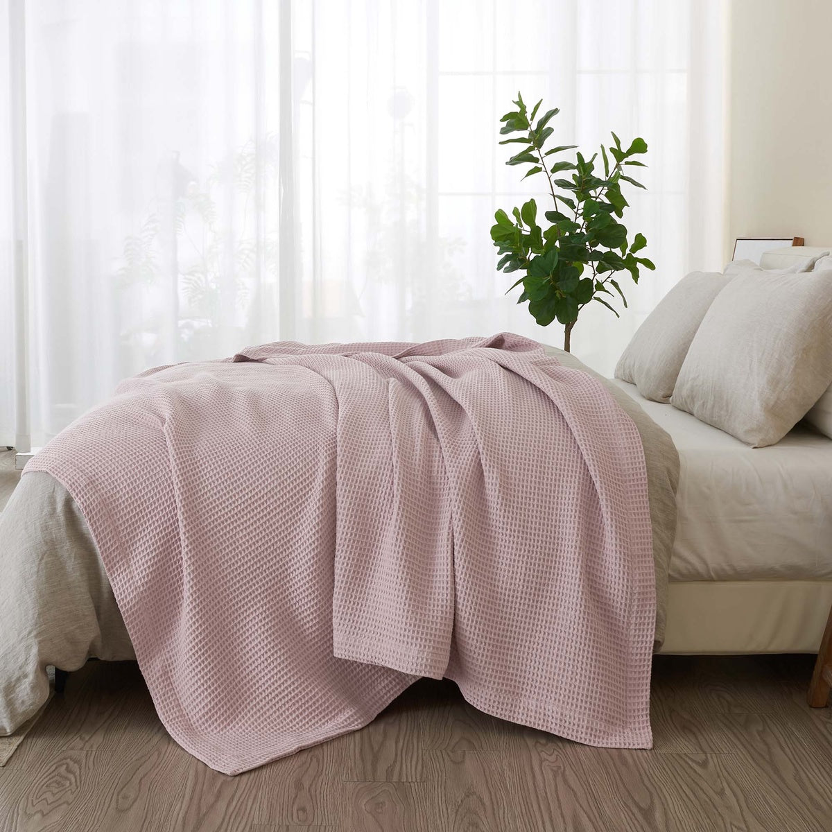  Patina Vie Maison Patina Vie Maison 100% Cotton All-Season Waffle Weave Knit Throw Blanket - Full / Queen - Bonton