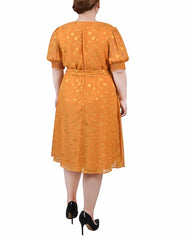 Plus Size Elbow Sleeve Swiss Dot Dress