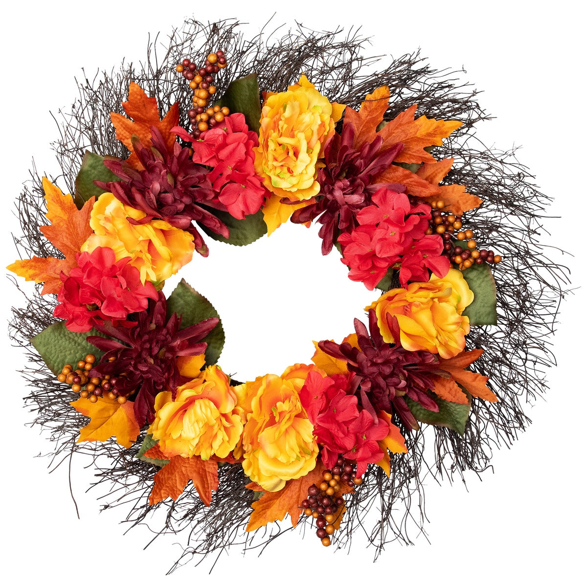 Northlight Peony and Mum Artificial Fall Harvest Wreath  24-Inch - Default Title - Bonton