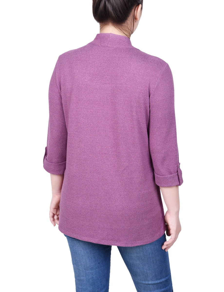  NY Collection Petite 3/4 Sleeve Two in One Top - Charcoal Grey - Bonton