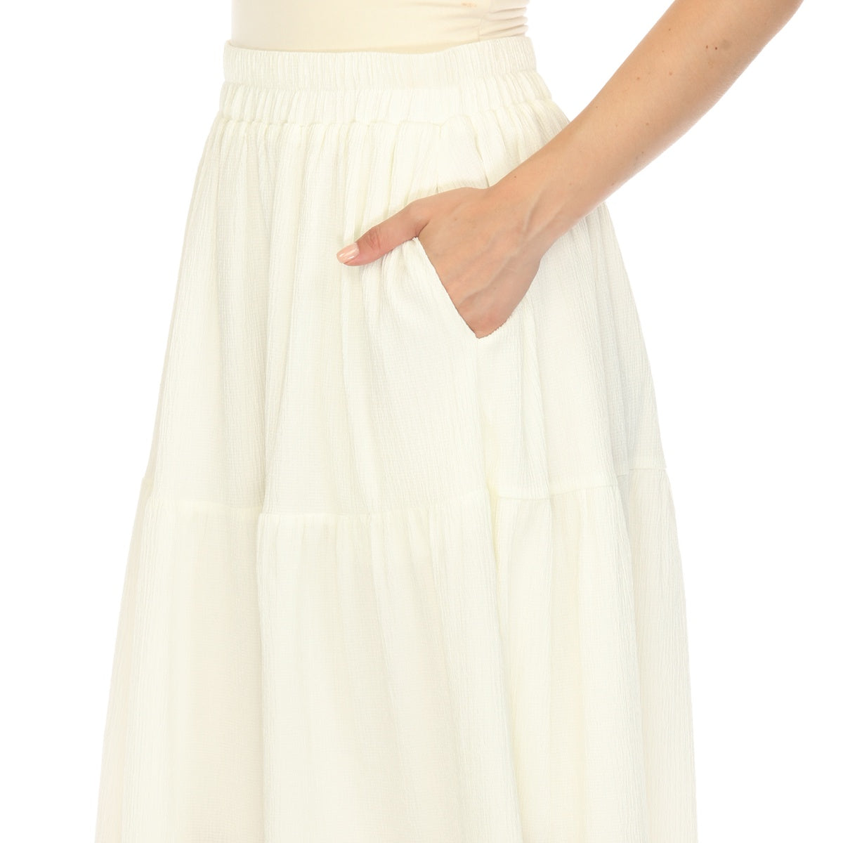  White Mark Women's Pleated Tiered Maxi Skirt - M - Bonton