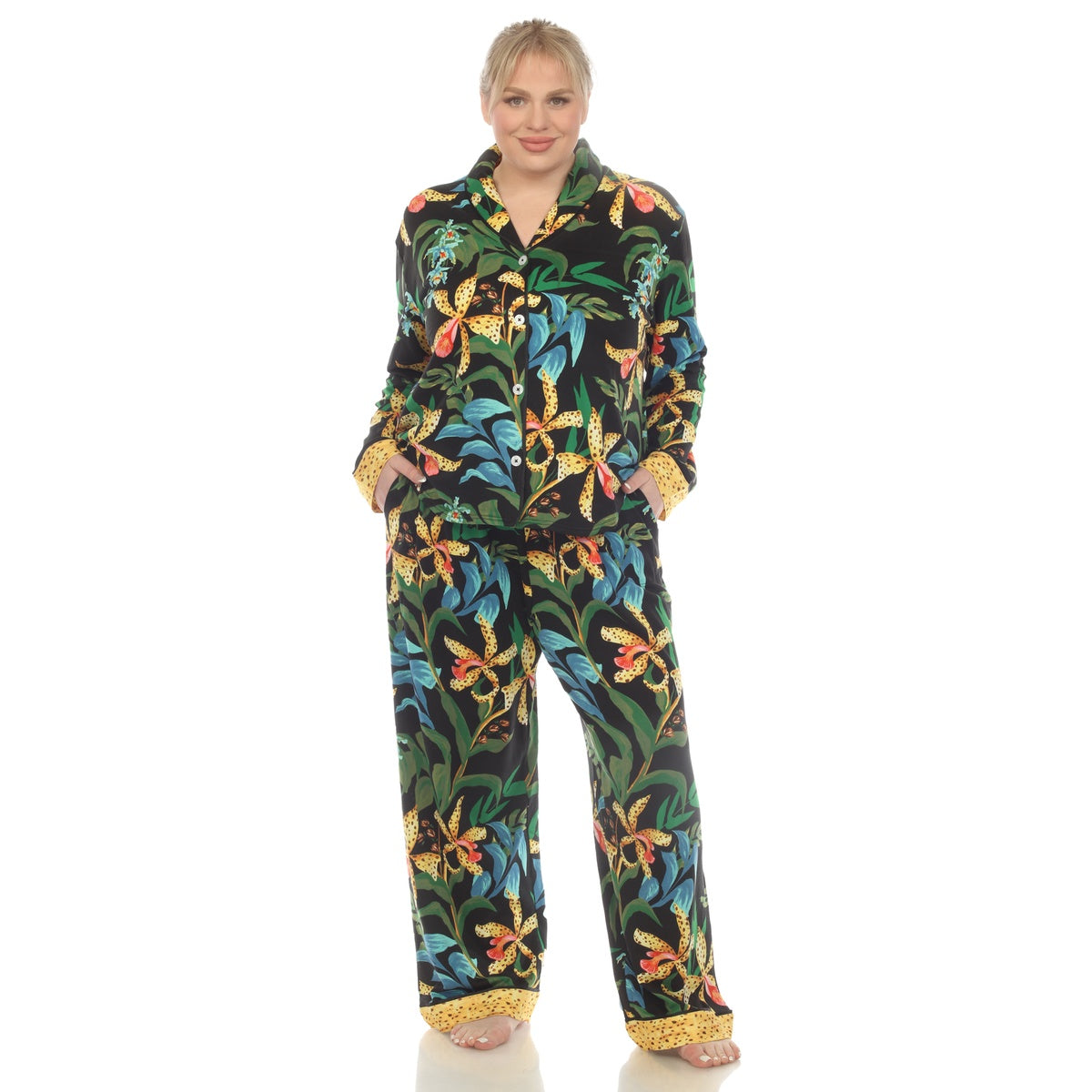  White Mark Plus Size Two Piece Wildflower Print Pajama Set - 1X - Bonton