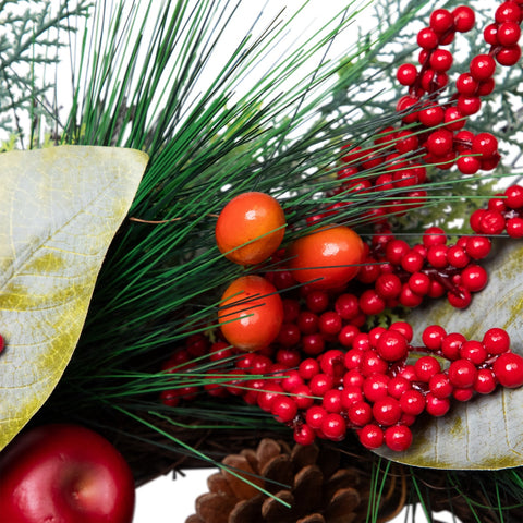 24" Autumn Harvest Pine  Berry and Pomegranate Wreath - Unlit