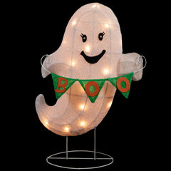 LED Ghost With "Boo" Banner Halloween Yard Decoration - 25" - Warm White Lights