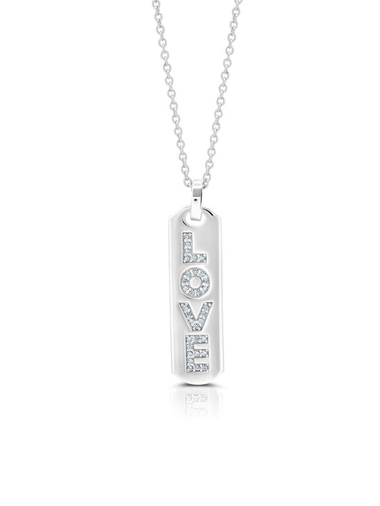 Love With Round Cut Stones Dog Tag Necklace 16" Finished in Pure Platinum Sale