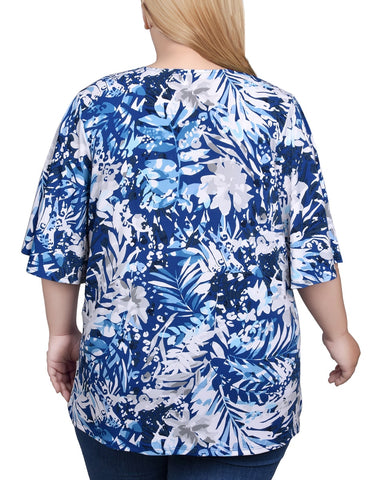 Plus Size Elbow Sleeve Tie-Front Top